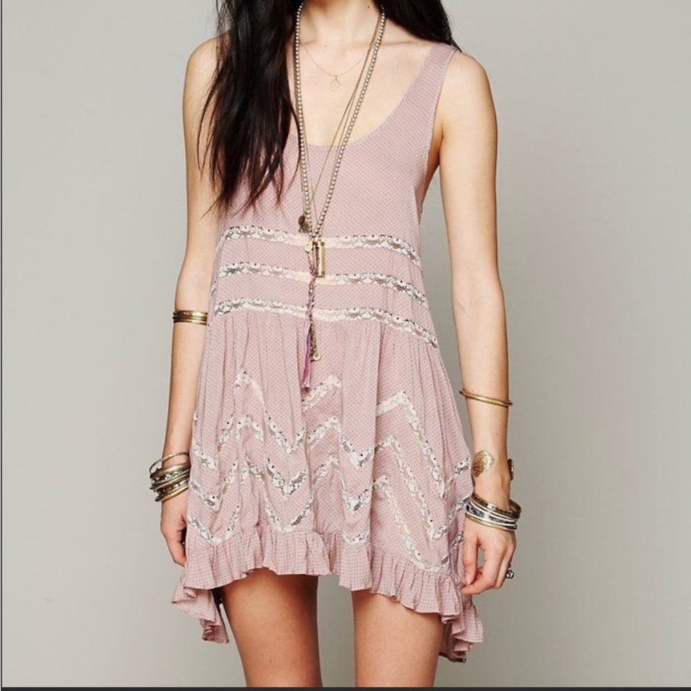 Free People Voile and Lace Trapeze Slip Dress size XS color pink